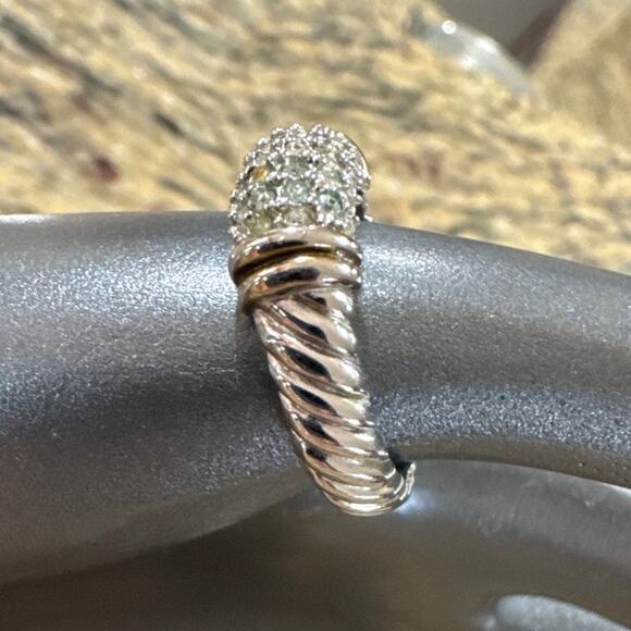 Twisted Silver Tone Ring With Pave Rhinestones Size 8 - Picture 3 of 4